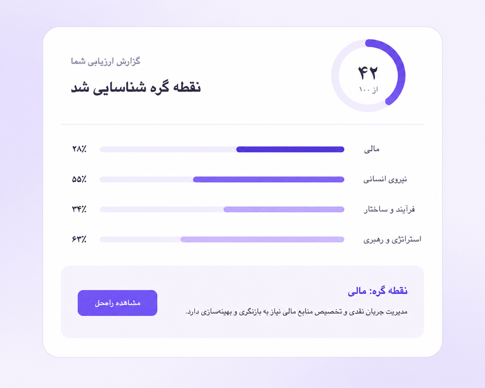 نمونه گزارش ارزیابی ALFAI با امتیاز کلی، چهار حوزه و نقطه گره شناسایی‌شده